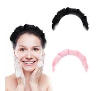 SYEYCW 2 Pcs Spa Headband for Women Sponge, Soft Terry Towel Cloth Fabric Head Band, Cute Puffy Makeup Headband, for Skincare, Face Washing, Makeup Removal, Workout, Shower, Facial Mask (Black, Pink)