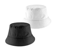 SYEYCW 2 Pcs Summer Bucket Hat, 58-60cm Unisex Bucket Hat, Polyester Fisherman Sunshade Caps for Women Men, UV Protection Packable Sun Cap, Women Men for Camping, Hiking, Fishing, White, Black