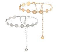 SYEYCW 2 Pcs Waist Chain, Western Metal Concho Belt, Women Adjustable Chain Belt, Adjustable Exquisite Boho Waist Chain, Country Vintage Adjustable Metal Chain Belt, for Dresses, Jeans, Gold, Silver