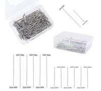 SYEYCW 200 Pcs T Pins, Nickel Plated Steel Wig Pins with 2 Plastic Boxes, 2 Sizes Reusable Metal Needles, for Blocking Knitting, Modelling and DIY Crafts, Jewelry Display, 27mm, 38mm, Silver