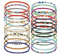 SYEYCW 24 Pcs Boho Anklets for Women, Handmade Beaded Bracelets, Colorful Boho Summer Anklets, Elastic Thread Beads Bracelets for Beach Vacation, Beads Foot Jewelry for Women Ladies