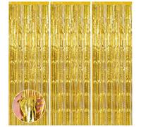 SYEYCW 3 Pcs 3.28ft x 8.20ft Gold Foils Fringe Curtains, Door Curtains Hanging Streamers, Curtains Metallic Tinsel Backdrop Decorations for Bachelorette, Birthday, Wedding, Party Decoration (Gold)