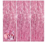 SYEYCW 3 Pcs 3.28ft x 8.20ft Pink Foils Fringe Curtains, Door Curtains Hanging Streamers, Curtains Metallic Tinsel Backdrop Decorations for Bachelorette, Birthday, Wedding, Party Decoration (Pink)