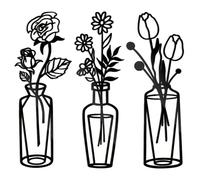 SYEYCW 3 Pcs Black Flower Wall Art Decoration - 30cm Minimalist Vase Self Adhesive Decor for Kitchen, Bathroom, Living Room
