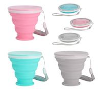 SYEYCW 3 Pcs Collapsible Cups, Silicone Foldable Cup, Folding Silicone Cups with Plastic Sealing Lid, Reusable Portable Cup Set, Folding Cup for Picnic, Camping, Outdoor Hiking, Traveling, 3 Colours