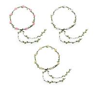 SYEYCW 3 Pcs Flower Crown Headbands, Rose Floral Garland, Floral Hair Wreath Headband, Boho Flower Headpiece for Women Girl, Wedding Party Festival Hair Accessories, White, Pink, Champagne