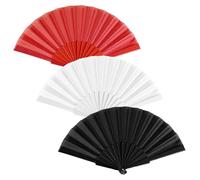 SYEYCW 3 Pcs Hand Folding Fans, Chinese Spanish Foldable Handheld Fan, Fabric Folding Fans with Plastic Ribs, for Dancing, Cosplay Props, Wedding, Summer Festival Party Decoration, Black, White, Red