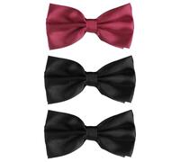 SYEYCW 3 Pcs Men's Pre-Tied Bow Tie, Adjustable Formal Neck Bowtie, Mens Clip on Bow Ties, Solid Color Tux Bowtie, for Parties, Business, Dinners, Weddings, Proms, Black, Wine Red