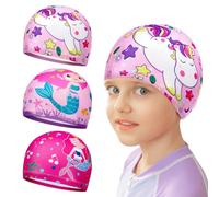 SYEYCW 3 Pcs Swimming Cap for Kids, Kids Polyester Swim Caps, Waterproof Comfortable Swimming Hat Kids, Fabric Swimming Hat, Baby Waterproof Bathing Caps, for Long and Short Hair for Girls Children