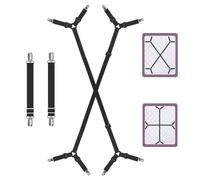 SYEYCW 4 Pcs Black Bed Sheet Clips Set, 2 Pcs Adjustable Fitted Sheet Straps for Bedding, 2 Pcs 35 cm to 130 cm Elastic Sheets Grippers Holders Straps, Fasteners Corner Bands, for Mattress, Couch