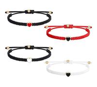 SYEYCW 4 Pcs Handmade Cord Bracelet, Heart Couple Handmade Cord, Adjustable Friendship Woven Rope, Long Distance Matching Bracelets, Rope Gift for Couple, Best Friend, Sister, Kids, Lovers, Birthday