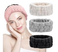 SYEYCW 4 Pcs Headband for Washing Face, Facial Makeup Headband, Coral Fleece Spa Beauty Headband, Elastic Soft Terry Cloth Hairband, for Shower, Yoga, Sports, Skincare, Black, Grey, Pink, White