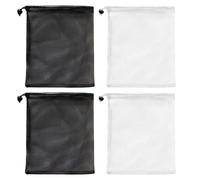 SYEYCW 4 Pcs Mesh Bags Drawstring, Large Net Beach Tote Bag, Black White Drawstring Mesh Stuff Sack, 35 x 40 cm Multi Functional Storage Bag, for Sport Swimming Beach Travel Gym Camping and Training
