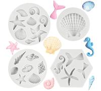 SYEYCW 4 Pcs Silicone Moulds for Crafting, Marine Theme Cake Fondant Mold, Clay Moulds, Ocean Animal Baking Molds for Chocolate Candy Cake Cupcake Cookie Polymer Clay Crafting DIY Creative Decoration