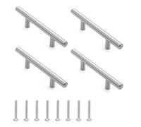 SYEYCW 4 Pcs Silver Kitchen Cupboard Handles, 127mm Stainless Steel Cupboard Door Handle, T Bar Brushed Cabinet Handles, Hole Centre 76mm, for Bathroom Furniture, Wardrobe, Kitchen, Drawer, Door