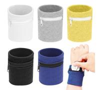 SYEYCW 5 Pcs Wrist Wallet, Running Key Holder with Zipper, Lightweight Sweat Bands Wristbands Health Gear Sport Coin Keys Storage Pouch Wallets, for Running, Basketball, Tennis, Travel, Gym, Yoga