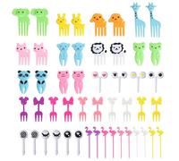 SYEYCW 50 Pcs Food Picks, Plastic Fruit Fork with Animal Decor, Mini Cartoon Bento Fruit Forks Toothpicks, Reusable Vegetable Salad Toothpick, for Dessert Party Decor Bento Lunch Box (Random Colors)