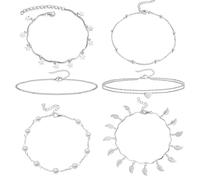 SYEYCW 6 Pcs Ankle Bracelet, Ankle Bracelets for Women, Stylish Silver Ankle Bracelets Adjustable Chain, Adjustable Double Layered Love Beads Foot Chain, Anklet Bracelet Collection Chains for Ladies