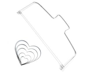 SYEYCW 6 Pcs Baking Set, 5 Pcs Stainless Steel Heart Shaped Cookie Cutters, 1 Pcs Professional Adjustable Double Wire Slicer, Perfect for Making Pastry and Baking, for Small Biscuit, Pastry, Fondant