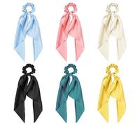 SYEYCW 6 Pcs Elastic Hair Band, Ribbon Hair Ties, Satin Bowknot Elastic Hair Bands, Colorful Solid Hair Scarf Scrunchies for Hair Tie, Fashion Ponytail Holder Sweet Hair Accessories for Women Girls