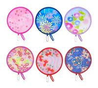 SYEYCW 6 Pcs Foldable Hand Fan, Pop up Fan, Round Folding Fans, Chinese Japanese Style Foldable Fan, Summer Portable Hand Fan, Beautiful Patterns, for Home, Personal Decoration, Party, Wedding