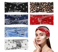 SYEYCW 6 Pcs Hair Bands for Women, Elastic Wide Thin Headband, Elastic Boho Tie Dye Knotted Head Band, Vintage Non-Slip Wide Wavy Print Headscarf for Sports, Yoga, Makeup, Spa and Fashion Accessories