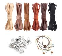 SYEYCW 6 Pcs Leather Cords for Jewellery Making, 30M 2.6mm Leather String, Faux Leather Flat Cord Rope with 100 Pcs Clasp, for Making Necklace Bracelet, Pendants, Dream Catcher God, DIY Crafts