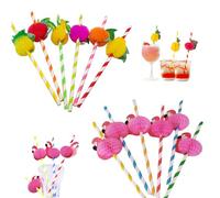 SYEYCW 60 Pcs Fun Hawaiian Cocktail Party Straws - 3D Fruit, Flamingo, Disposable Paper for Tropical Decorations, Cold Drinks, Juices