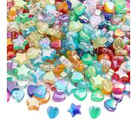 SYEYCW 600 Pcs Acrylic Star Heart Shape Bead Set, Colorful Assorted Pony, 300 Star, 300 Heart, Arcylic Spacer Pony Beads, Spacer Charms for DIY Jewelry Bracelet Necklace Craft Making Supplies