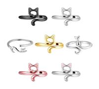 SYEYCW 7 Pcs Crochet Tension Rings, Adjustable Cute Cat Crochets Tension Ring, Metal Open Yarn Guide Crochet Ring, Faster Knitting Crochets Holders Accessories for Crocheting, Multicolor