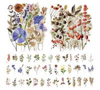 SYEYCW 80 Pcs Multicolor Floral Stickers, Transparent Self-Adhesive Natural Flowers, Waterproof PET Material, Perfect for Scrapbooking, Card Making, DIY Crafts
