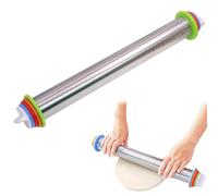 SYF-UN 17 inch Adjustable Stainless Steel Rolling Pin with Silicone Thickness Guide Rings- Non-Stick Pastry Dough Roller for Fondant, Pizza, Pasta- Baking Accessories, Dishwasher Safe (40cm, Silver)