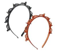 SYF-UN 2 Pcs Clip Headbands,Multi-Layer Teeth Comb Hair Hoop Headband With Clips Attached,Non-Slip Double Bangs Hairstyle Hairpin Multi-Layer Hollow Woven Headbands for Women Girls(Black, Brown)