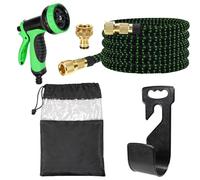SYF-UN Upgraded Expandable Hose 25FT Garden Hose with Double Latex Core Hose Pipe Solid Brass Fittings 9 Function Metal Spray Gun Nozzle Wall Hanger for Gardening Car Washing Pet Bathing (25FT)
