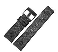 SYFCSEW Compatible With Diesel Cowhide Watch Strap Men DZ4323 DZ1657 DZ4318 Lychee Pattern Plain Wristband Calfskin Watchband 22 24 26 27 28 30mm(A black-black,26mm)