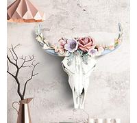 Syfinee Bull Skull Resin Sculptures Wall hanging,Succulent/Flower White Bull Skull Wall Hanging Decor Nursery Decor Resin Ornament with Hanging Hole