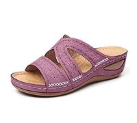 Syfinee Ladies Purple Wedge Heel Open Toe Sandals, Orthopedic Arch-Support Summer Thick Platform Sandals Women Embroidered Size 38 EU