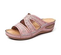 Syfinee Ladies Sandals, Wedge Heel Open Toe, Orthopedic Arch-Support Summer Thick Platform Sandals Women Embroidered Sandals - Pink, Size 41 EU