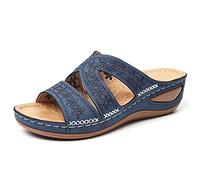 Syfinee Ladies Wedge Heel Open Toe Sandal, Orthopedic Arch-Support Thick Platform Embroidered Sandal