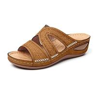Syfinee Ladies Wedge Sandals, Brown, Size 39 EU, Orthopedic Arch-Support, Embroidered, Women's Wedding & Formal Event Sandals