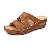 Syfinee Ladies Wedge Sandals, Brown, Size 42 EU, Embroidered, Open Toe, Arch Support, Wedding, Christmas