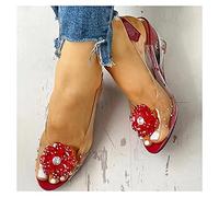 Syfinee Lady's Casual Crystal Sandals,See-Through Rhinestone Wedge Heel Woman Sandals,Studded Flower Design Transparent Sandals for Woman