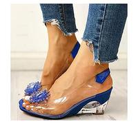 Syfinee Lady's Casual Crystal Sandals,See-Through Rhinestone Wedge Heel Woman Sandals,Studded Flower Design Transparent Sandals for Woman
