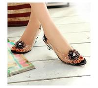 Syfinee Lady's Casual Crystal Sandals, See-Through Rhinestone Wedge Heel Woman Sandals, Studded Flower Design Transparent Sandals for Women