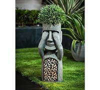 Syfinee Resin Garden Statue,See Hear Speak No Evil Easter Island Statues, Creative Sculpture Ornament Decoration Personality Flower Pot Planter for Outdoor Garden Yard