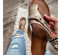 Syfinee Stylish Women's Orthotic Sandal,Bunion Correction Sandals Leather Open Toe Sandals,Flat Heel Flip Flops,Summer Casual Beach Shoes