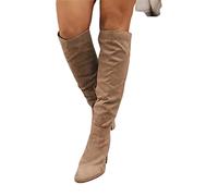 Syfinee Women Suede Long Boots Winter Fashionable Over Knee Long Boots with Block Heel Stretch Fit High Boots for Women Girls Winter,Easy to Put, Beige, 43 EU