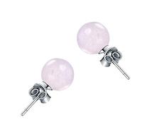 SYFOAR 8Mm Natural Gemstone Gold Sandstone Stud Earrings Solid 925 Sterling Silver Fine Fashion Stone Jewelry for Women Gift,Pink, Pink