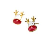 SYFOAR 925 Sterling Silver Enamel Cute Christmas Elk Deer Stud Earrings for Girls Sweet Happy New Year Gifts, Gold Color