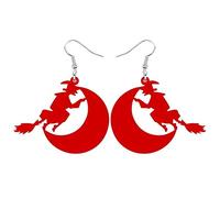 SYFOAR Acrylic Halloween Hollow Magical Witch Earrings Moon Big Drop Dangle Jewelry for Women Girls Classic Gift Decoration, Red